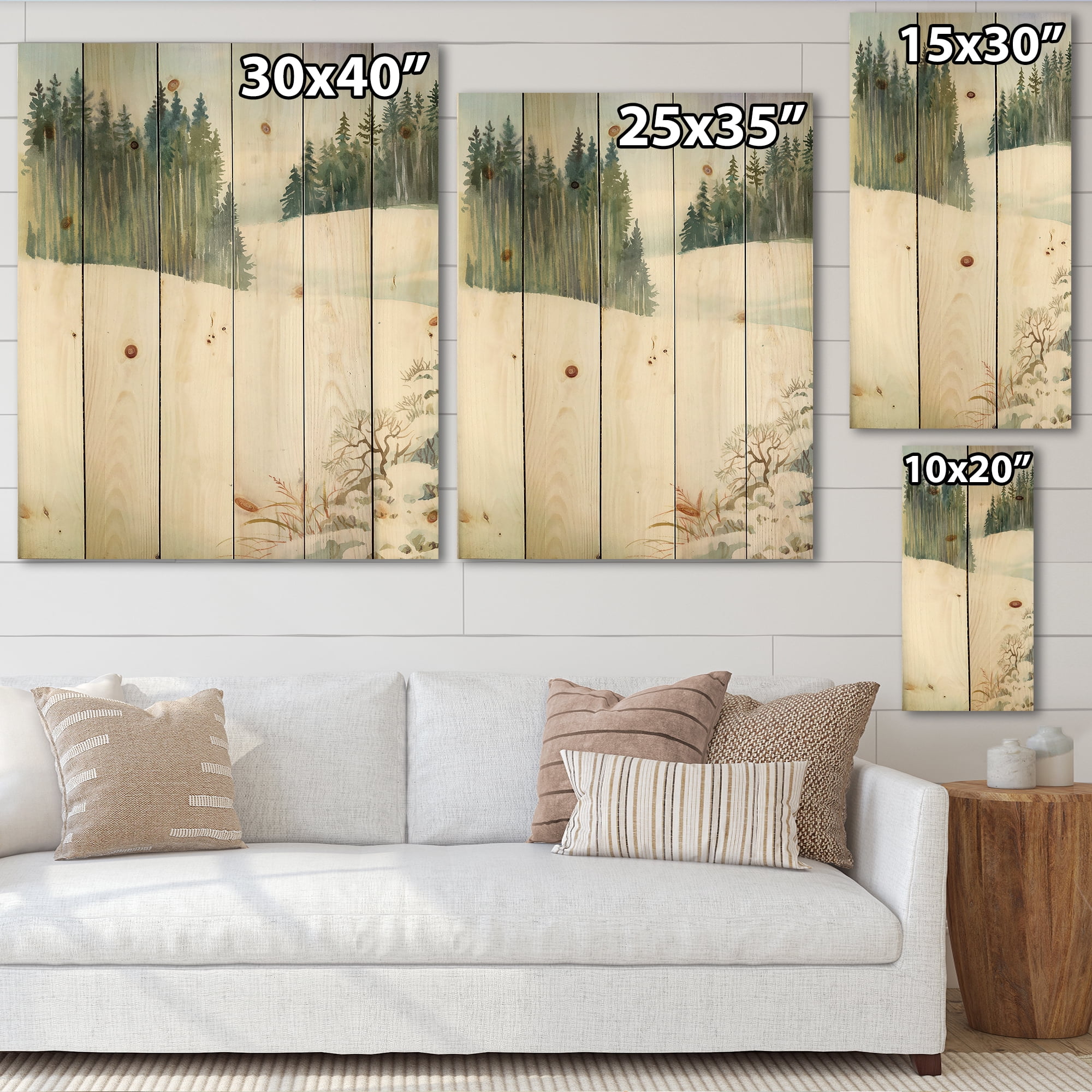 Designart 'Pine Forest In Snowy Winter Mountains' Traditional Print on Natural Pine Wood