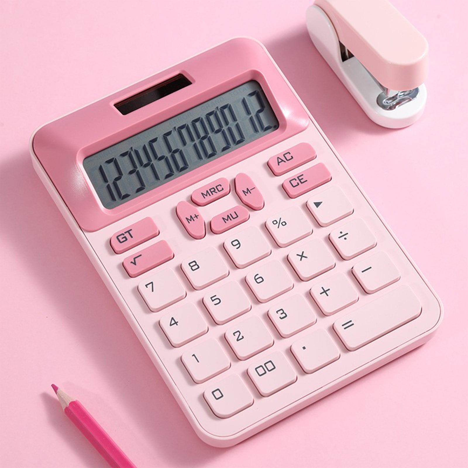Yannianjz Solar Powered 12 Digit Calculator, Dual Power Battery Backup, Large Button Portable Calculator for Study, Business, Office Use