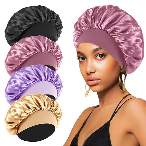 4PCS Satin Hair Bonnet for Sleeping,Bonnets for Black Women Men,Silk Bonnet for Sleeping
