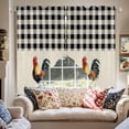 thumbnail image 2 of Swag Curtains Valances for Windows, Farmhouse Rooster Short Kitchen Window Curtains Over Sink, Vintage Black White Check Plaid Cafe Curtains Panel Set Of 2,Rod Pocket, 45 Inches Length, 2 of 8