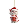 thumbnail image 2 of CoreLiving Cat Christmas Decorations, Mini Cat Ornaments, Small Acrylic Cat Ornament Cute Cartoon Cat in Cup with Santa Hat, Holiday Decor for Christmas Tree Gifts for Girls, 2 of 7