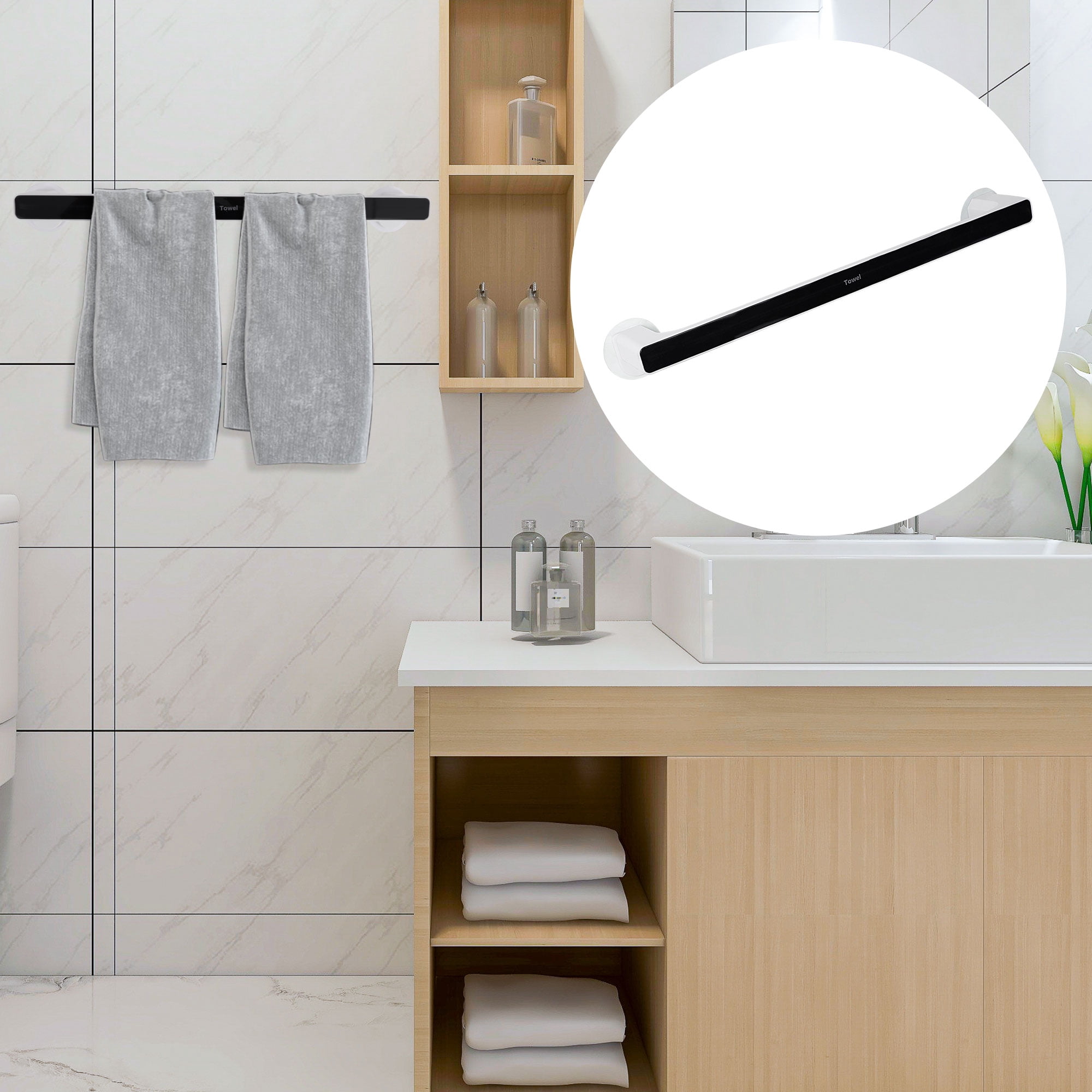 Unique Bargains Towel Bar Bathrooms Self Adhesive Hand Towel Bar Kitchen Towel Bar Large