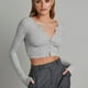 thumbnail image 2 of Cárdigan de punto de manga larga con cuello en V y botones para mujer, para vestir con jeans, gris, 2 of 6