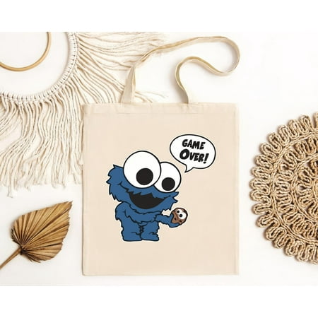 vintage Funny Cookie Monster Tote Bag Game Over Nerd Gifts-Black-TH4272