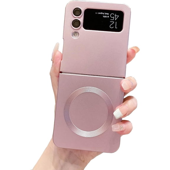 Magnetic Case for Samsung Galaxy Z Flip 4 Case [Compatible with MagSafe] Camera Protection Soft Silicone Anti-Fingerprint Anti-Scratch Shockproof Case for Women Men, Pink