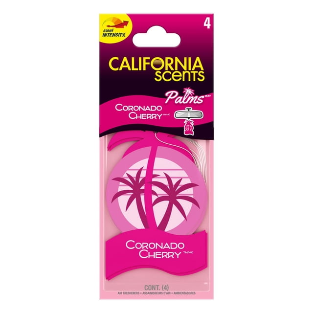 California Scents Palms Paper Coronado Cherry Air Freshener, 4 Pack, Holiday Gift and Stocking Stuffer