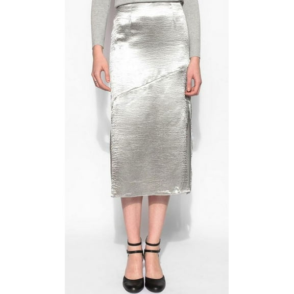 BB Dakota Woman's Metallic Silver Satin Midi Skirt, Size 2