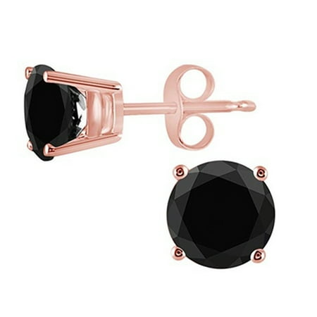 14k Rose Gold Plated Silver 1 Ct Round Black Cz Stud Earrings