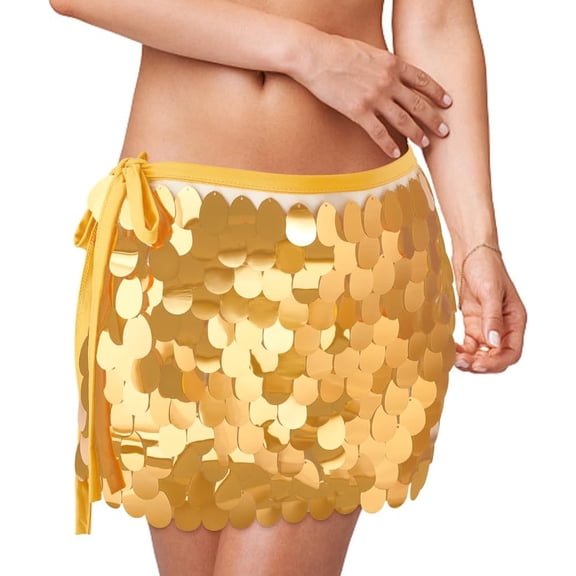 Sequin Tassel Belly Dance Short for Women Gold Dance Skirt Belly Dance Hip Scarf Polyester Fringe Hip Skirt Sequin Tassel Skirt Fashion Rave Party Skirts for Costume