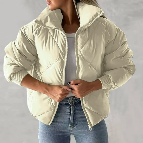 Xunlbb Winter Coats for Women Women's New Long Sleeved Zipper Winter Quilted Short Cotton Clothing Women's Long Sleeved Cotton Clothing,Size S-XL