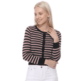 thumbnail image 3 of YEMAK Women's 3/4 Sleeve Crewneck Stripe Regular Fit Button-Down Sweater Cardigan-BLACK/MAUVE-S, 3 of 4