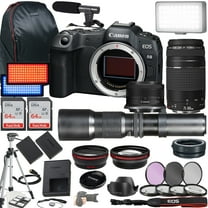 Canon EOS R8 Mirrorless Camera w/ RF-S 18-45mm IS STM   EF 75-300mm f/4-5.6 III   500mm f/8 Focus Lenses   2X 64GB Memory   Case   Microphone   LED Video Light   More (35pc Bundle)