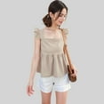 thumbnail image 2 of Women's Ruffle Sleeve Babydoll Top with Square Neckline - Large, Khaki, 2 of 4