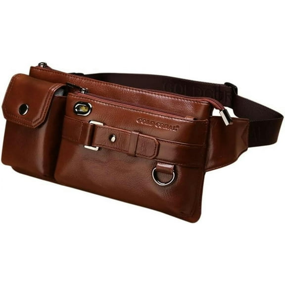 Leather Fanny Pack for Men Women Running Traveling Waist Bag Black Brown Coffee (Black)