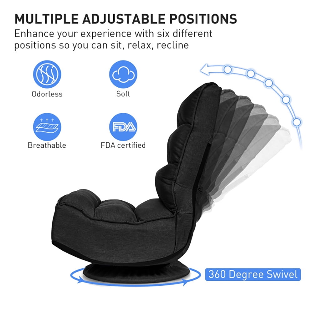 Finihen 360 Degree Swivel Floor Chair, 5-Position Folding Floor Gaming Chair, Lazy Lounge Chair for Relaxing Reading Gaming TV Watching, Black Finihen 360 Degree Swivel Floor Chair, 5-Position Folding Floor Gaming Chair, Lazy Lounge Chair for Relaxing Reading Gaming TV Watching, Black