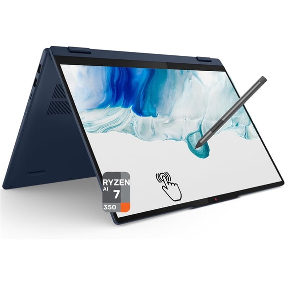 Lenovo IdeaPad 5 2-in-1 Copilot  Laptop, AMD Ryzen AI 7-350, 16 GB LPDDR5x RAM, 1 TB PCIe SSD, 16" WUXGA (1920x1200) Touchscreen, AMD Radeon 860M Graphics, Backlit Keyboard, W11 Home, Cosmic Blue