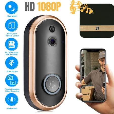 Night Vision Motion Sensor Camera EEEKit Wireless Video Doorbell Camera, WiFi 1080P Doorbell Home Security Camera with Indoor Chime, Cloud Service, Night Vision, 2-Way Talk, Motion Detection for iOS Android Phone ()