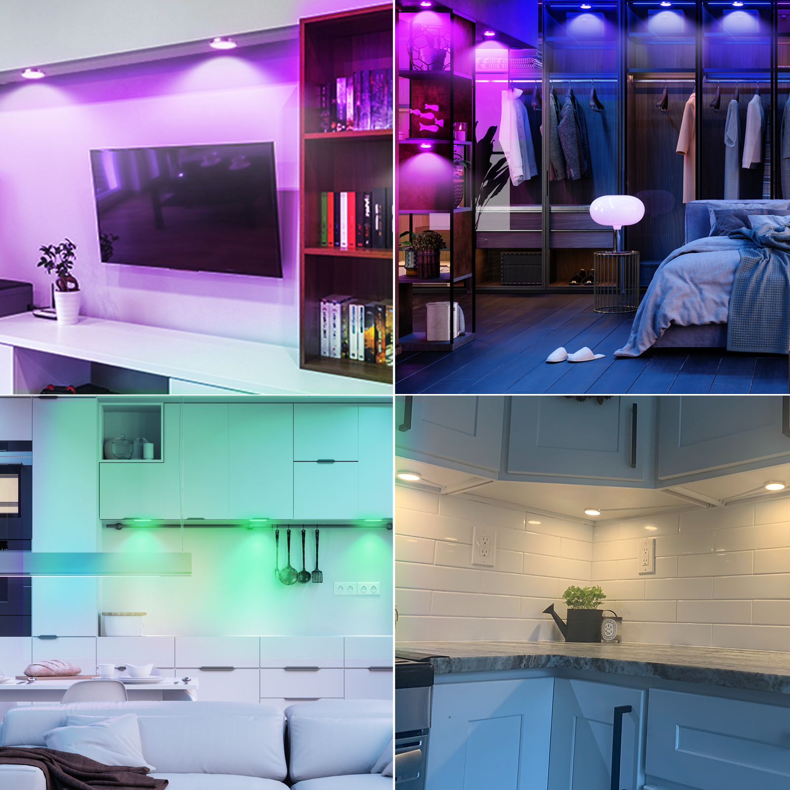 LED Under Cabinet Color Changing Puck Lights with Remote for Kitchen 20 Static Colors and 6 Dynamic Modes（12 Pack）