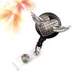thumbnail image 2 of EeaseCA Retro Wing Shaped Round Rhinestone Clips ID Sleeve Telescopic Buckle Retractable ID Badge Reel Clips Easy Pull Buckle Clip (White), 2 of 7