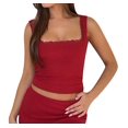 thumbnail image 2 of Hauts d'Été Y2k pour Femmes Col Carré avec Dentelle Crop Top Rouge P, 2 of 10