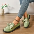 thumbnail image 4 of Women Bow Pumps Shoes Round Closed Toe Slip On Oxford Loafer Shoes Patent Leather Mid Block Heels Dress Loafer Two-Toned Office Work Penny Loafers Green Women Sandal, 4 of 8