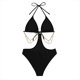 thumbnail image 4 of Traje de baño de una pieza para mujer, conjunto de bikini para mujer, traje de baño de verano para mujer con escote asimétrico, espalda descubierta, color liso, cintura alta., 4 of 5
