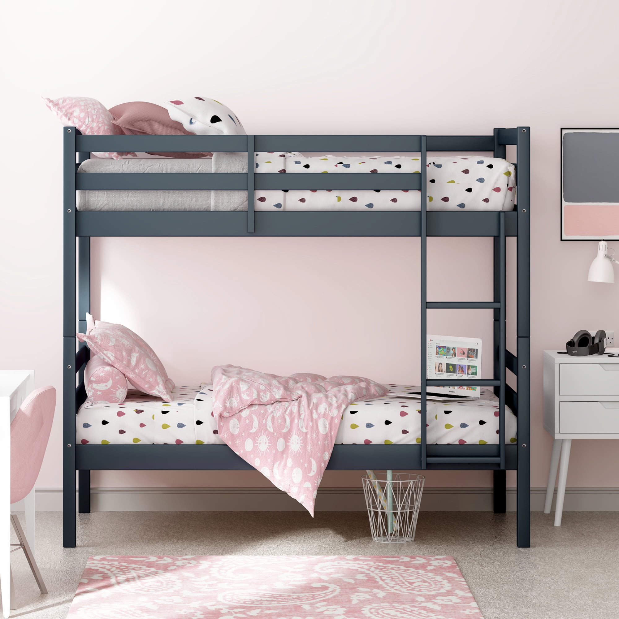 HH2Home Essentials Campbell Wood Twin over Twin Bunk Bed, Navy