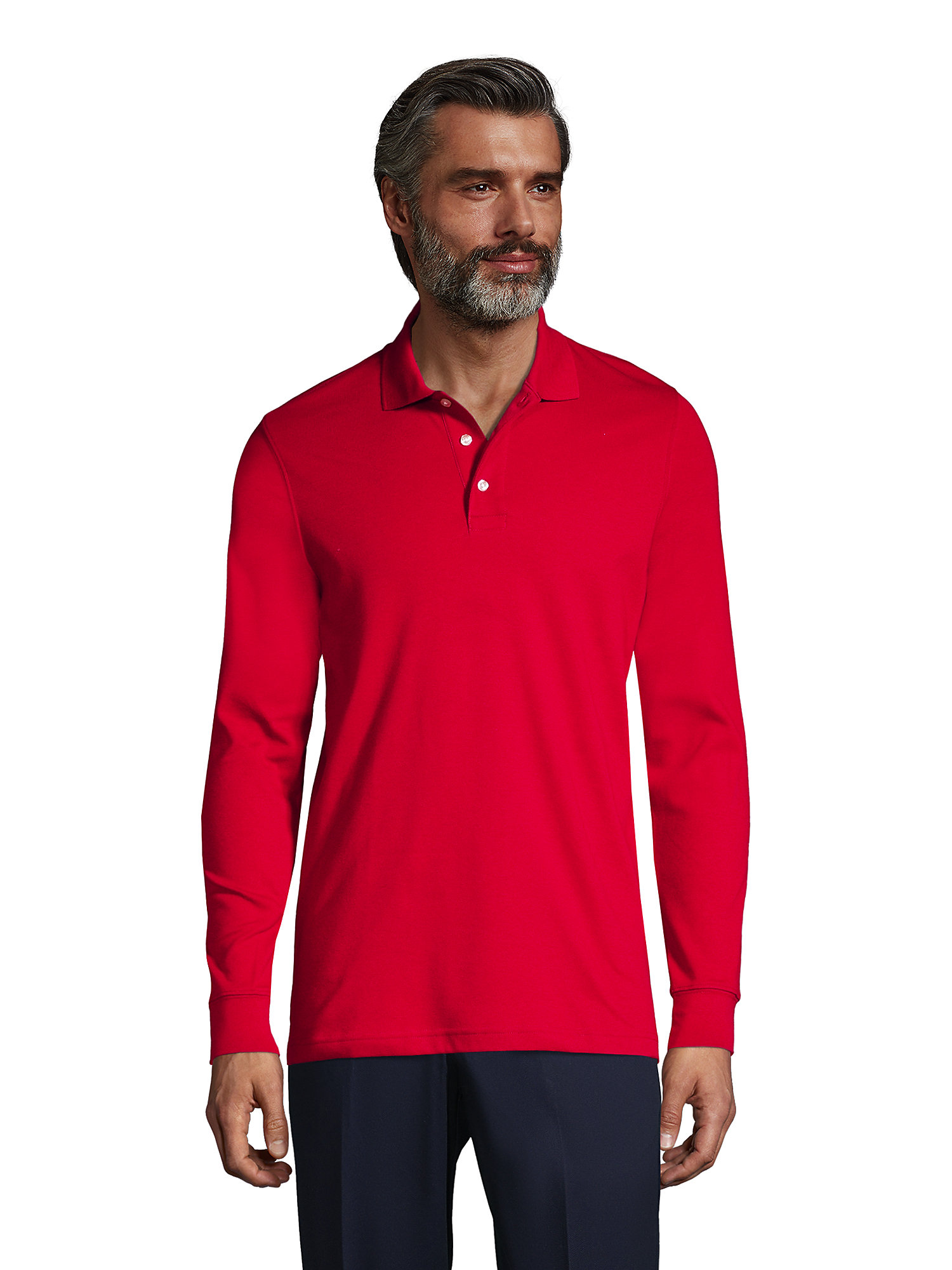 Lands' End School Uniform Men's Tall Long Sleeve Interlock Polo Shirt