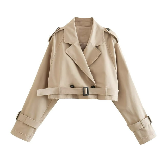 SHIXIAOO Veste Trench Courte Décontractée à Manches Longues avec Ceinture pour Femmes, Petits Pulls Longs