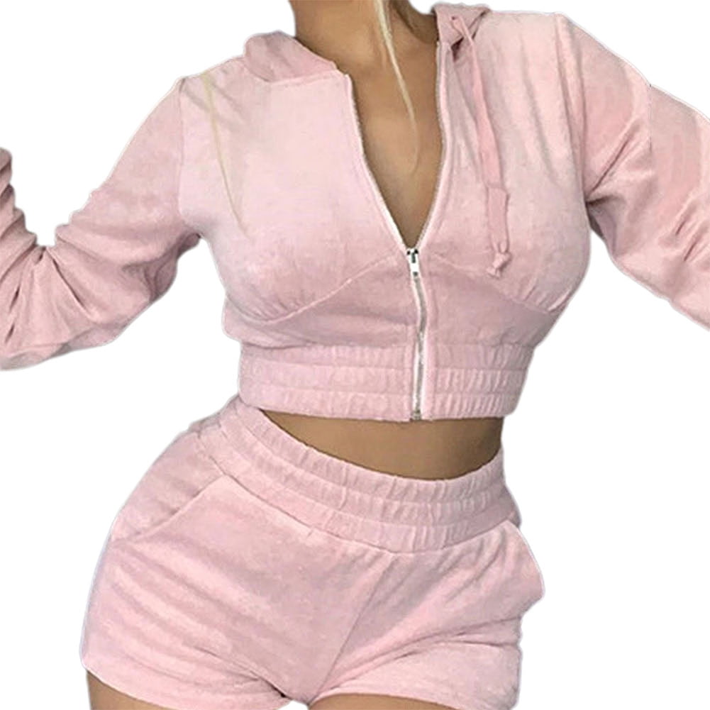 velvet shorts and hoodie set