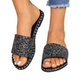 thumbnail image 4 of Sandals for Women 2025, Xunlbb Women's Summer New Plus Size Frosted Sequin Line Over Beach Flats Light Sandals(Black,Size:36), 4 of 9