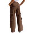 thumbnail image 2 of Frontwalk Women's Cargo Pants High Waist Baggy Wide Leg Pants Loose Fit Trousers Coffee S, 2 of 3