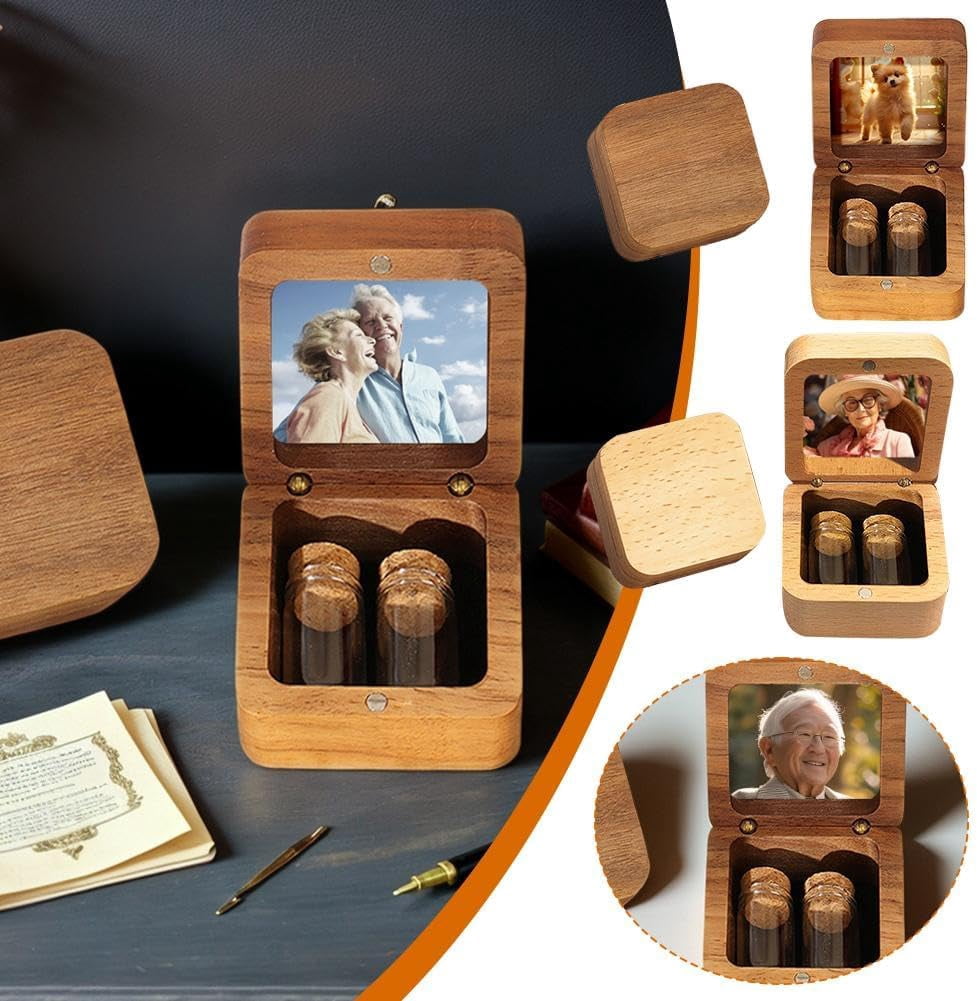 Customized Wooden Box for Ashes - Small Glass Urn for Pets Ashes Keepsake,Personalized Pet Hair Keepsake Box,Wooden Pet Fur Memorial Boxs with Photo,Gifts for Pet Lovers Friends