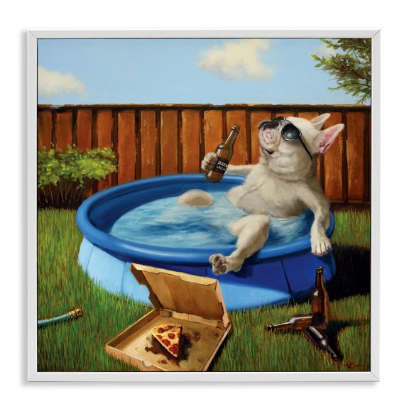 Stupell Industries Dog Drinking in Summer Pool Animals & Insects Painting White Framed Art Print Wall Art, 24 x 24