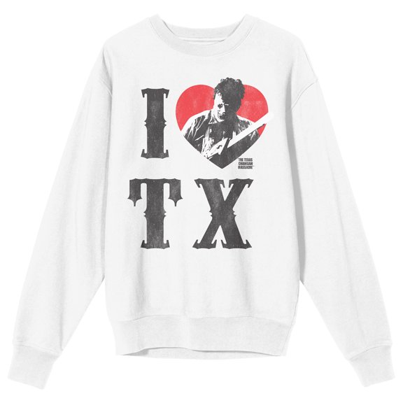 Texas Chainsaw Massacre I Heart TX Adult White Crew Neck Sweatshirt-3XL