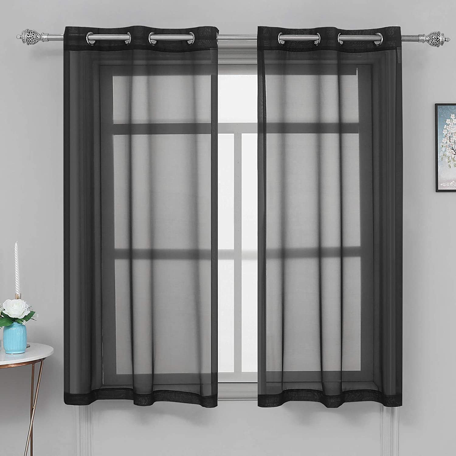 MIULEE 2 Panels Solid Color Black Sheer Curtains Elegant Grommet Top Window Voile Panels//Drapes//Treatment for Bedroom Living Room 54X63 Inches
