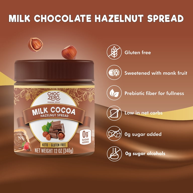 【KAKORO·͜·⭑】 ChocZero Milk Chocolate Hazelnut Spread, 12 oz Jar, Keto - Walmart.com