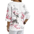 thumbnail image 2 of Xoenoiee Deer Cherry Blossom Cloud Print 3/4 Length Sleeve Womens Tops Fall Fashion Button Down Shirts Linen Clothing Business Casual Tops V Neck Shirt, 2XL, 2 of 7