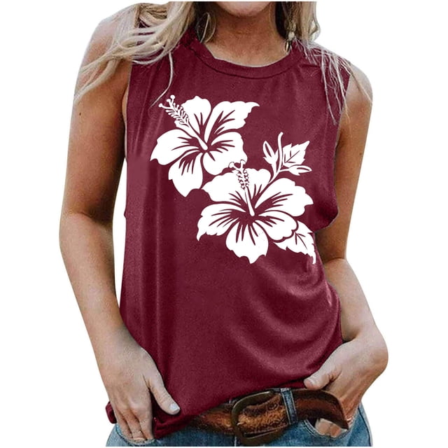 LSLJS Blouse Sans Manches Imprimée Décontractée pour Femmes, Col Rond, Aguichant, Ajustée, Débardeur pour Femmes