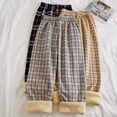 thumbnail image 3 of Pantalones a cuadros de cachemir con forro polar para otoño e invierno, pantalones anchos para mujer, pantalones casuales de estudiante de estilo coreano rectos y cálidos de cintura alta, 3 of 5
