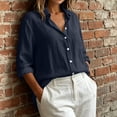 thumbnail image 6 of CHGBMOK Women's Linen Shirt Casual Long Sleeve Collared Blouse Button Down Cotton Tops with Pocket, 6 of 9