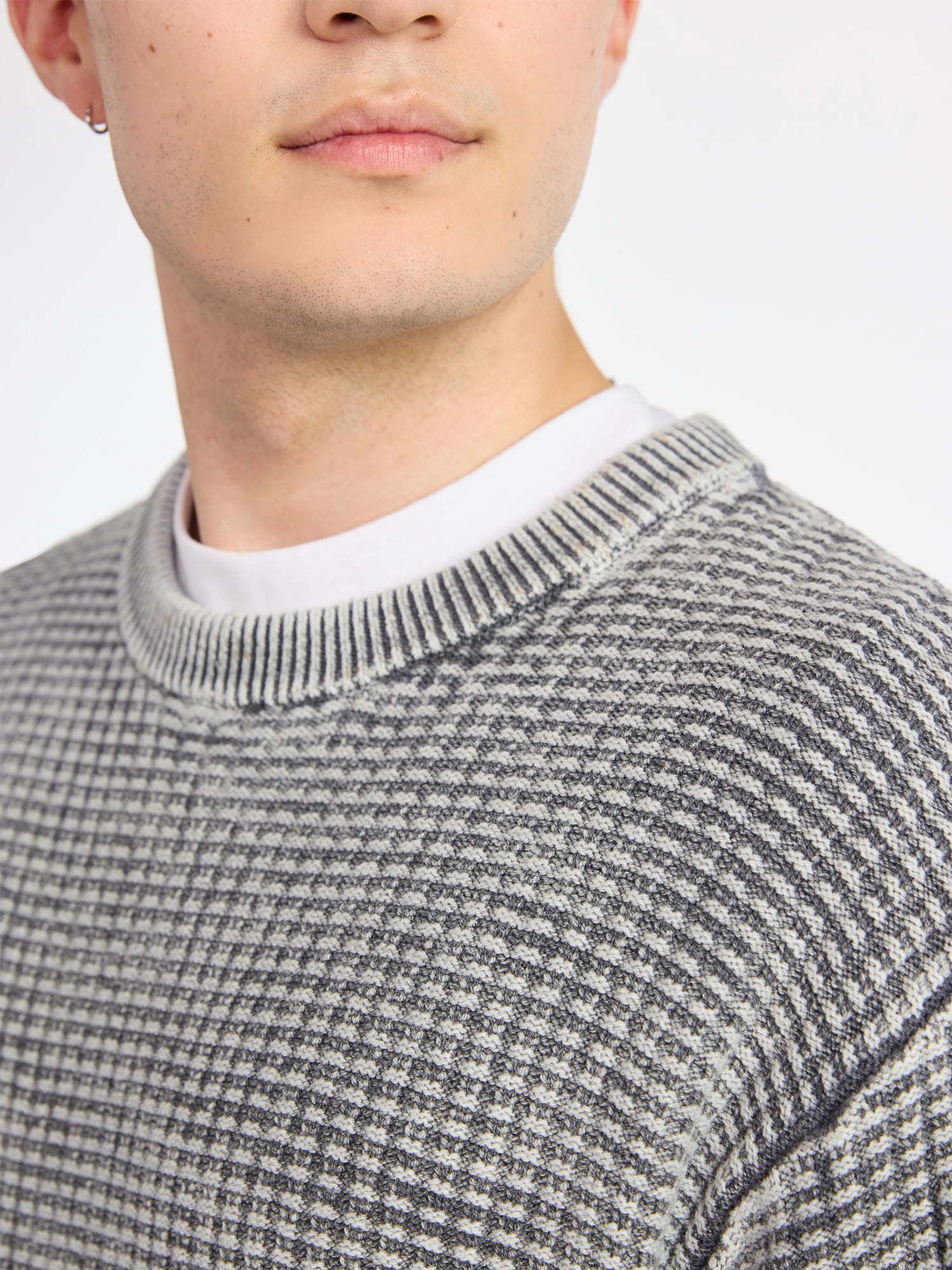 No Boundaries Men's & Big Men's Thermal Stitch Crewneck Sweater, Midweight, Sizes XS-3XL