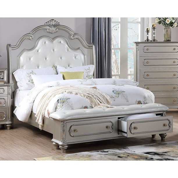 Majestic Formal Storage FB Tufted HB Queen size bed Faux Leather