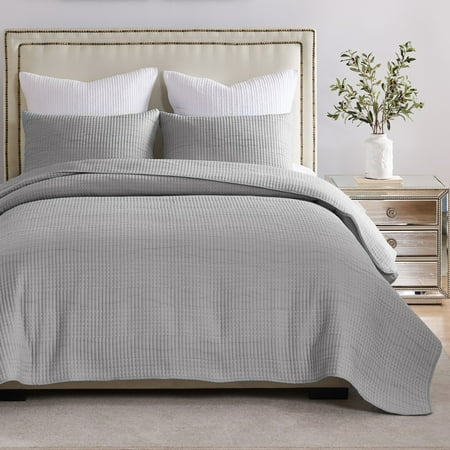 Greenland Home Textured Fashion Finely Stitched Bedding Set, Cosmo Gray, 3-Piece Full/Queen
