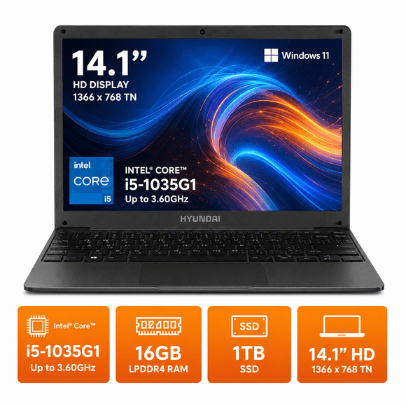 Laptop Hyundai HYbook Plus, 14.1, Intel Core i5-1035G1 , 16GB RAM, 1TB SSD, Win 11 - Gris