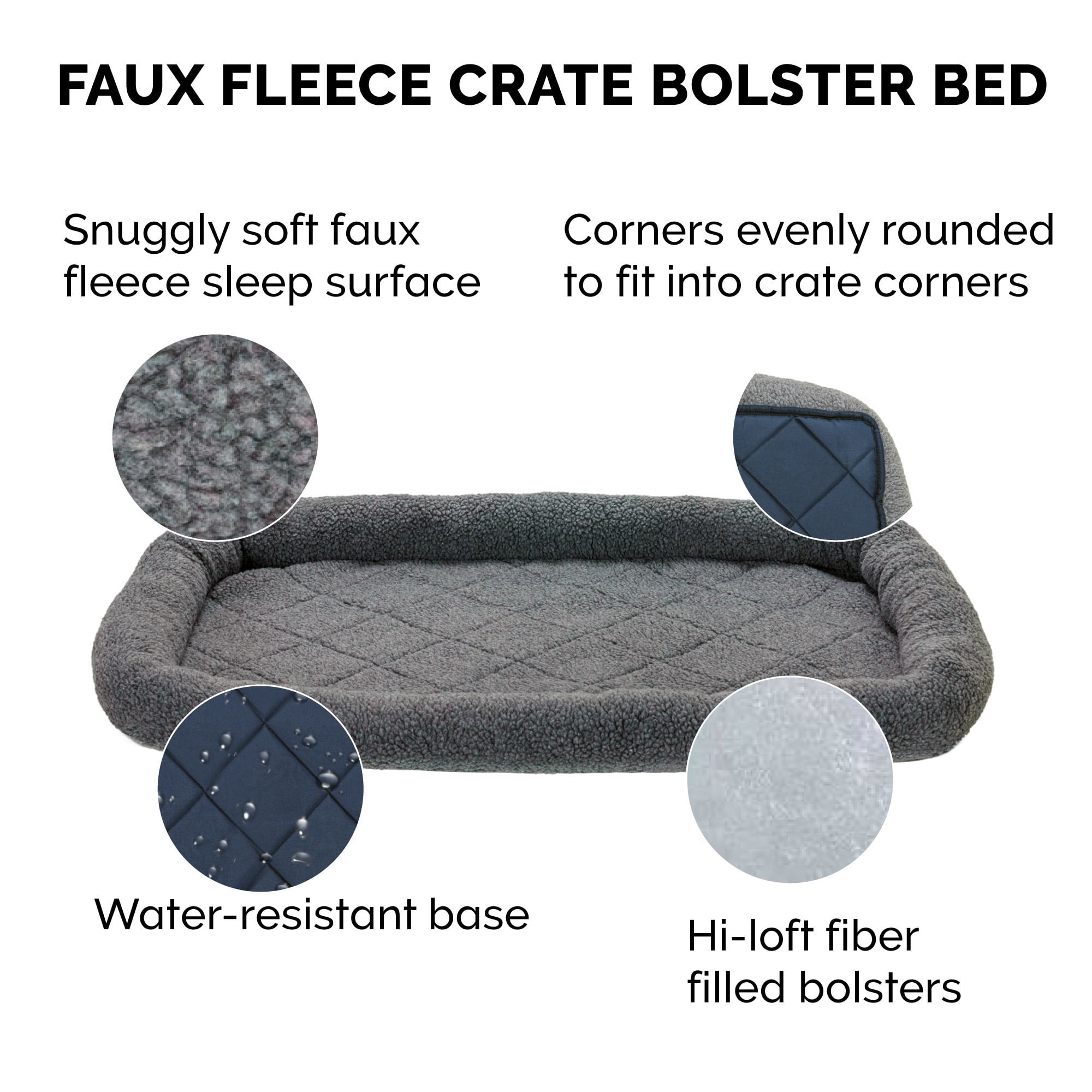 FurHaven Pet Products Faux Lambswool Bolster Crate Pet Bed - Gray, Extra Large