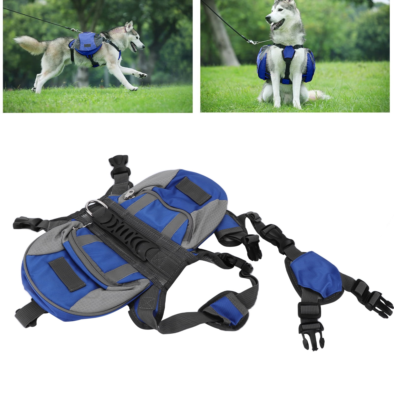 LAZIOEGR Hound Dog Saddlebags Backpack for Camping Hiking, Reflective Strip Dog Travel Bag, Blue, Size S (9.8 x 7.5 in / 25 x 19 cm)