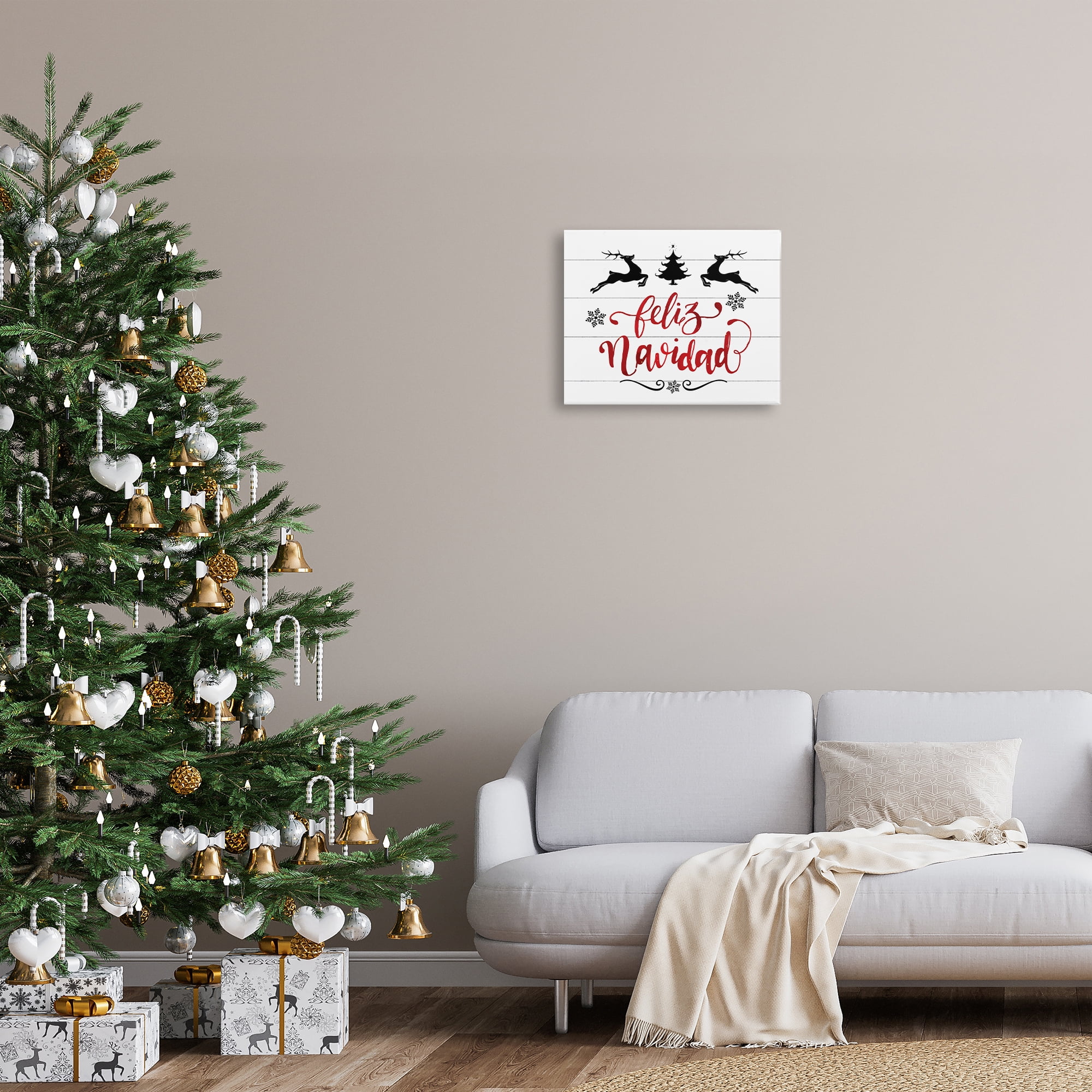 Stupell Industries Feliz Navidad con Renos Holiday Painting Wrapped Canvas Art Print Wall Art, 20 x 16