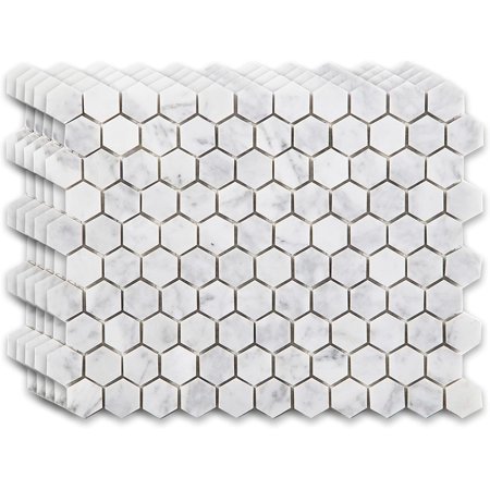 Polished Real Italian Bianco Marble Tile, Carrara White Marble Mosaic Tile for Shower Kitchen Wall Bathroom Floor, 1 Inch, 5 Sheet
