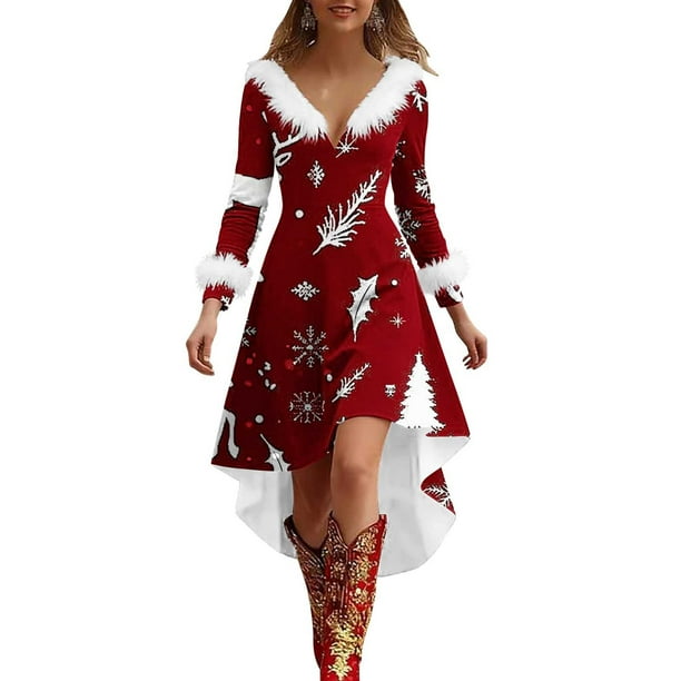 christmas dress with faux fur trim Christmas Mrs. Claus Costume